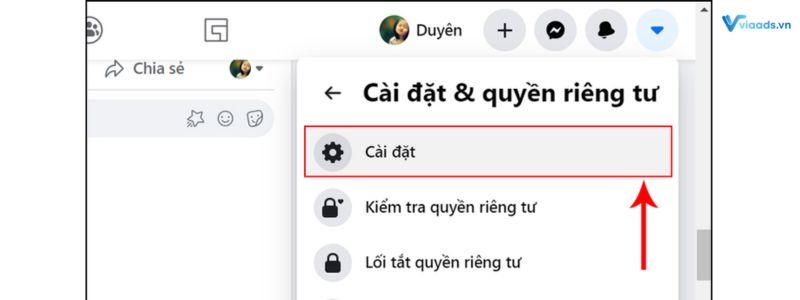Chọn cài đặt trong mục cài đặt và quyền riêng tư