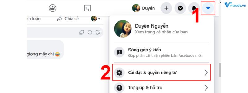 Truy cập vào mục cài đặt và quyền riêng tư