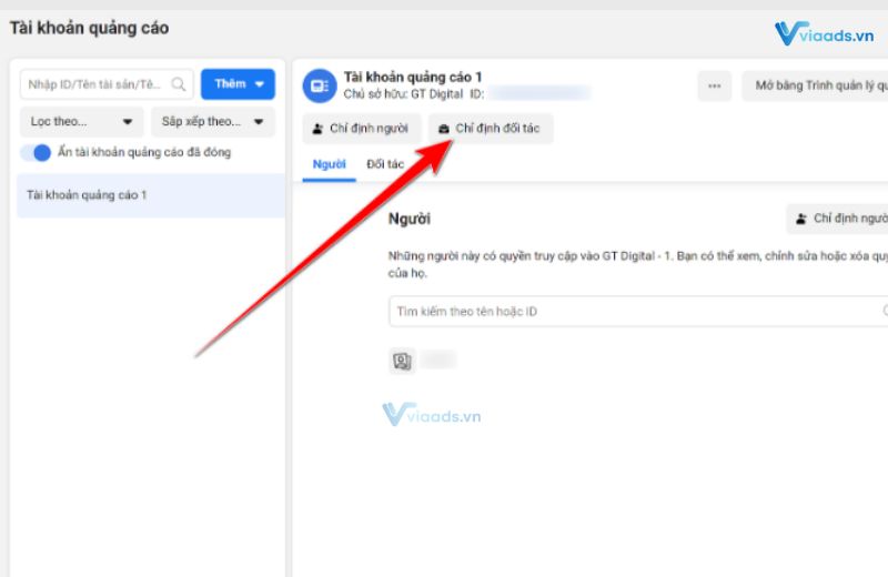 Cách share tài khoản quảng cáo cho đối tác facebook bằng BM - bước 3