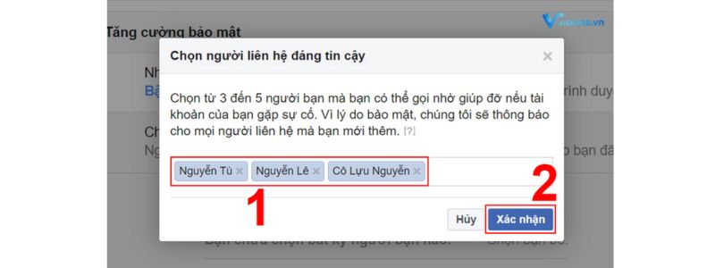 Nhập tên 3 đến 5 người bạn và nhấn xác nhận 