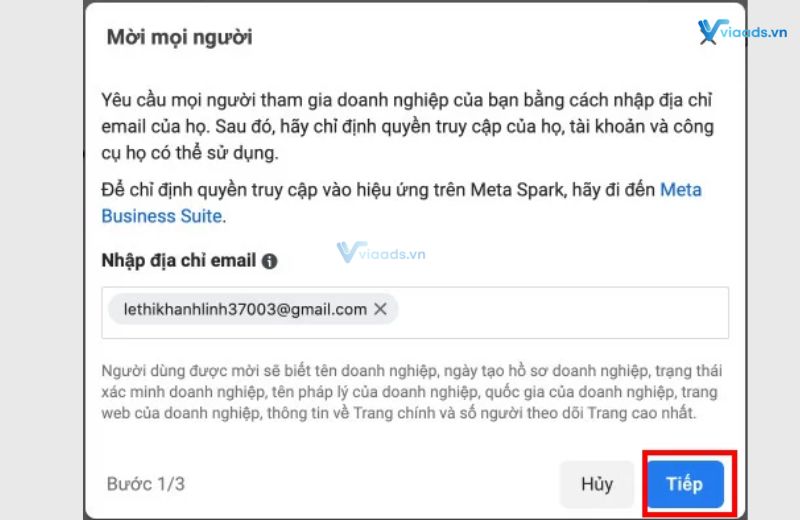 Cách share tài khoản quảng cáo facebook bằng BM - bước 4