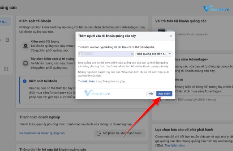 Các bước share tài khoản quảng cáo facebook - bước 5