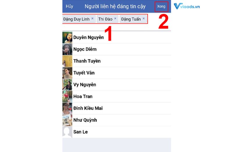 Chọn bạn bè và nhấn xong