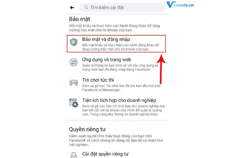 Chọn bảo mật và đăng nhập trong mục bảo mật