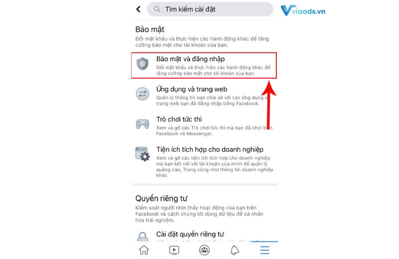 Chọn bảo mật và đăng nhập 